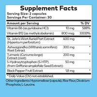 Supplement facts label with various vitamins and herbs on a blue background